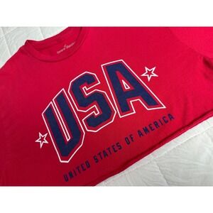 USA Graphic Crop Top Red Cotton Raw Hem Medium General Standard
